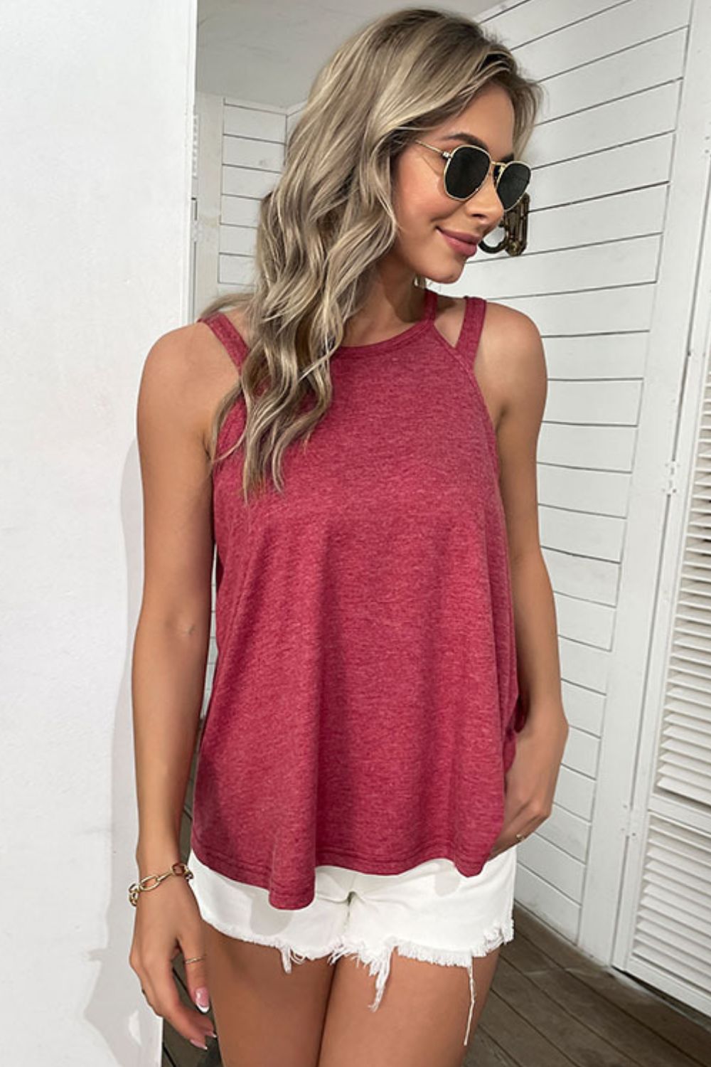 Cutout Round Neck Sleeveless Top 