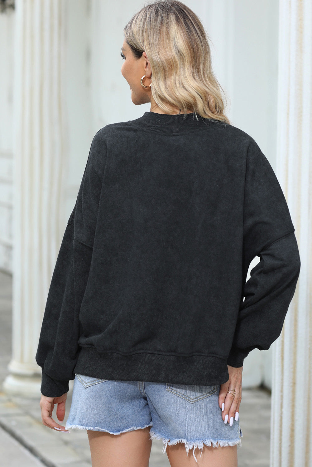 Sequin Football Patch Dropped Shoulder Sweatshirt 