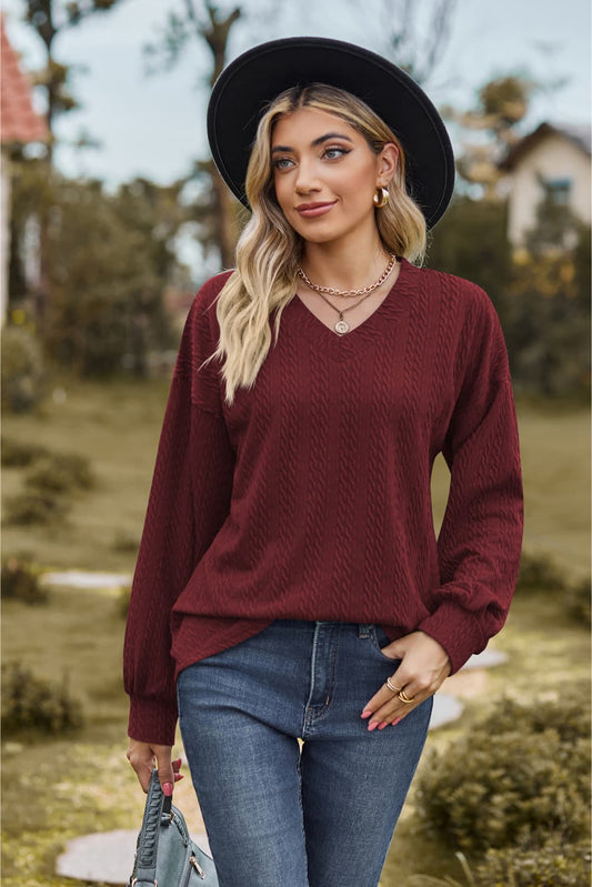 V-Neck Dropped Shoulder Blouse 