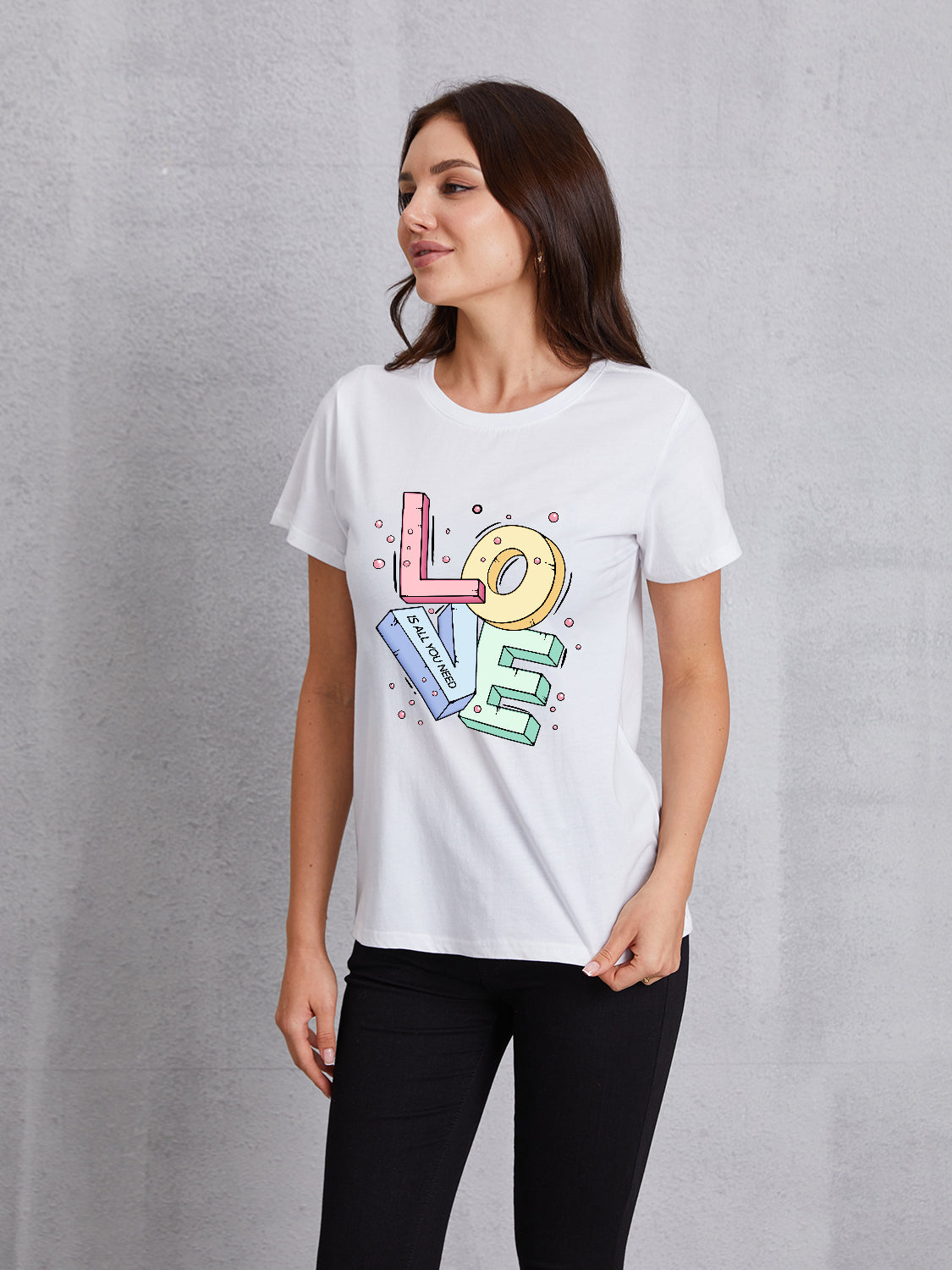 LOVE IS ALL YOU NEED Round Neck T-Shirt 