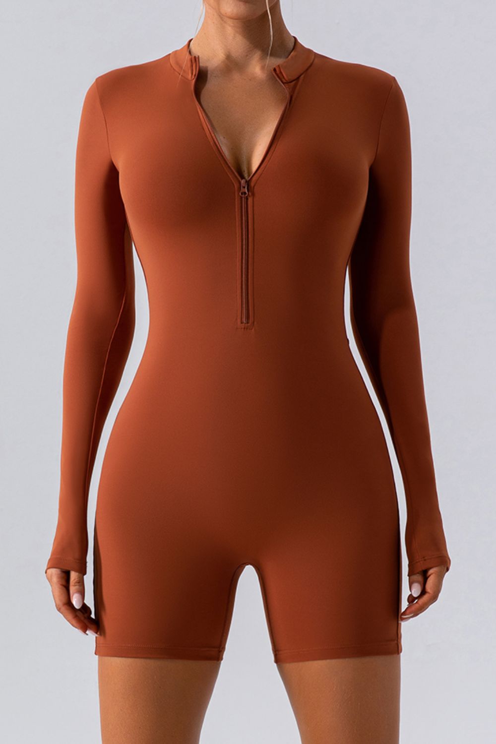 Half Zip Long Sleeve Active Romper 