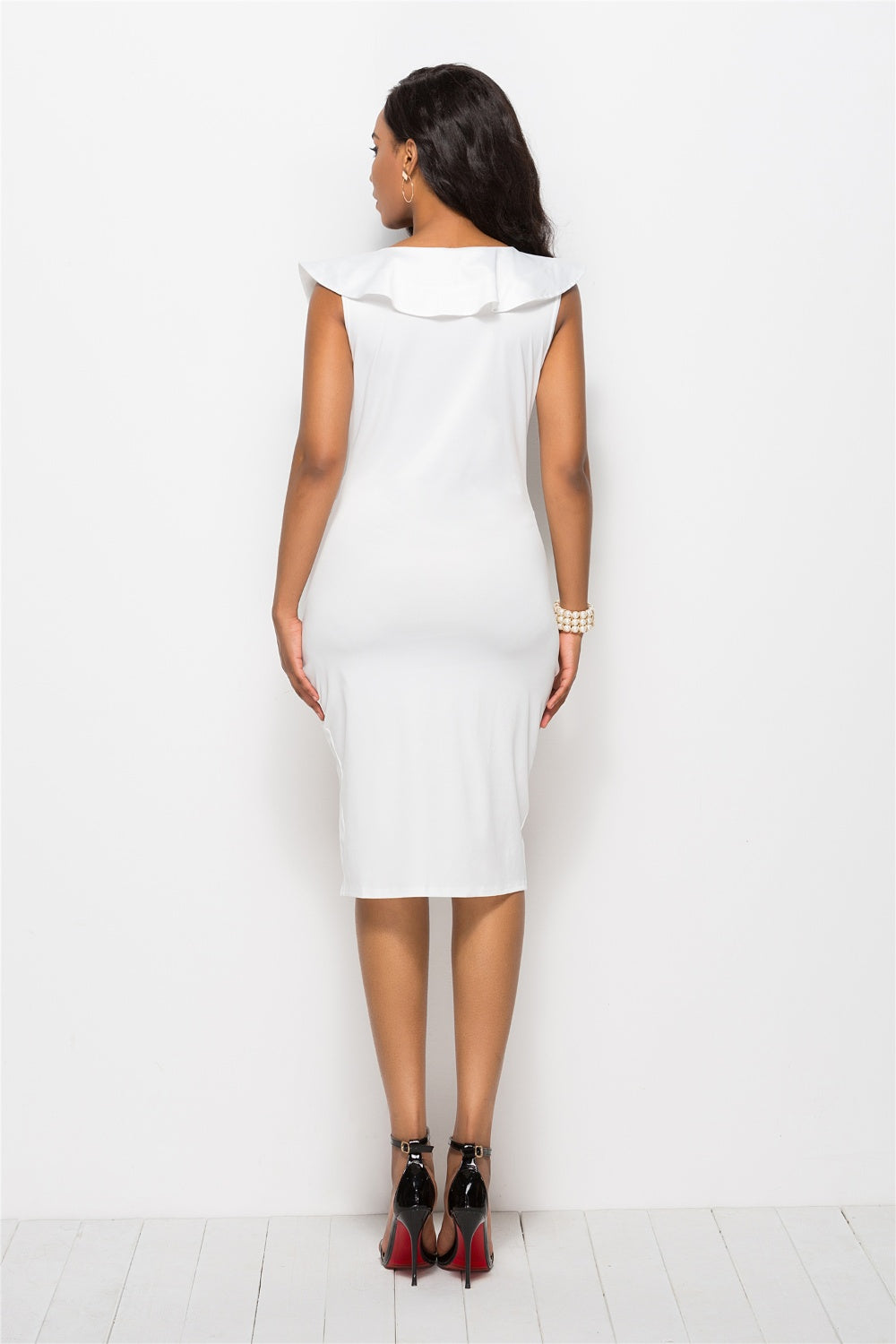 Ruched Ruffled Cap Sleeve Dress 