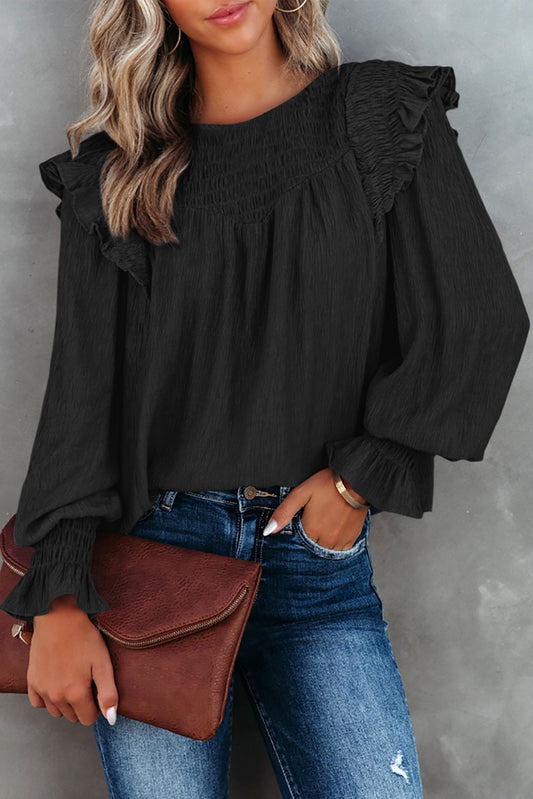 Smocked Flounce Sleeve Blouse 