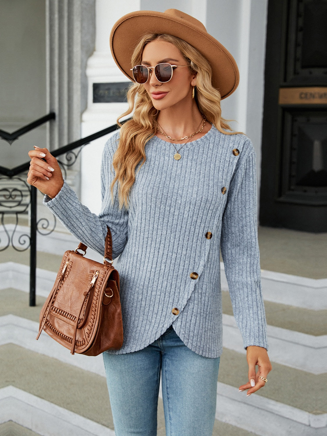 Round Neck Long Sleeve Blouse 