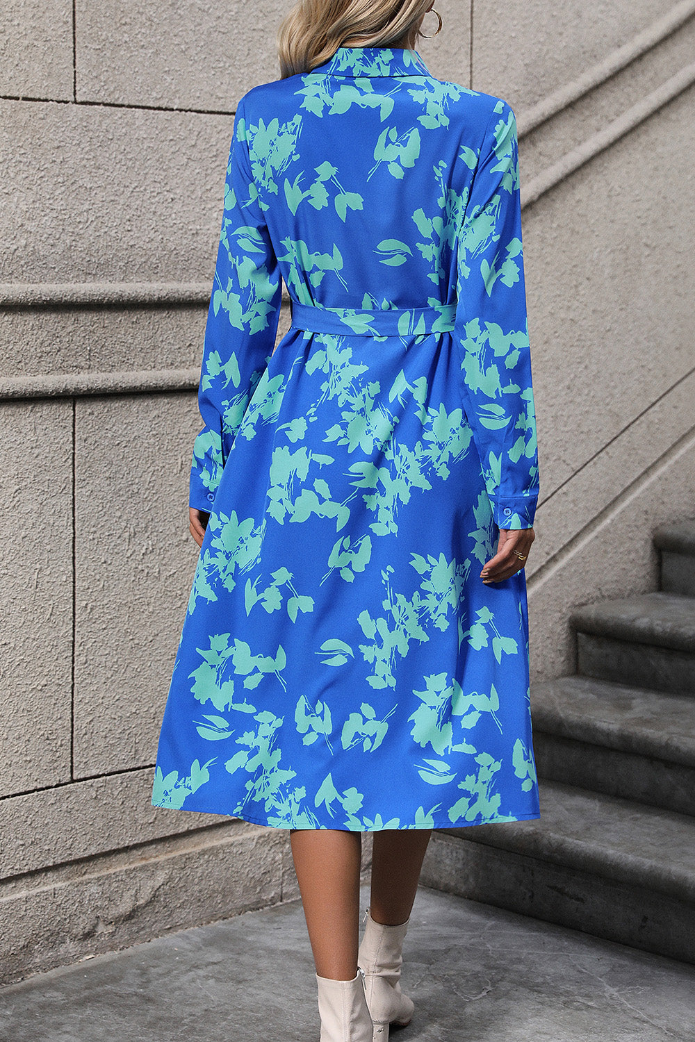 Printed Button Up Tie Waist Dress 