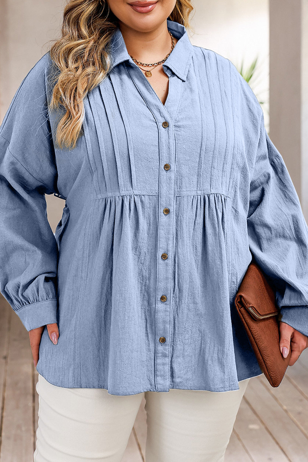 Plus Size High-Low Button Up Dropped Shoulder Shirt 