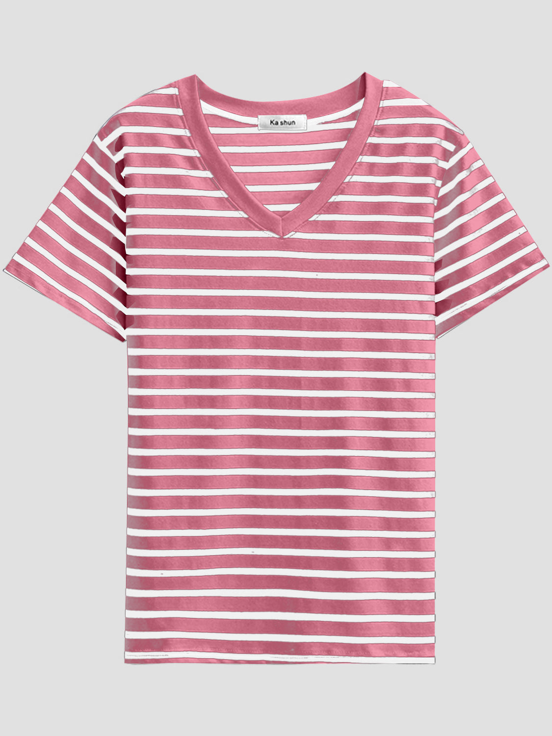 Plus Size Striped V-Neck Short Sleeve T-Shirt - Babbazon Tops