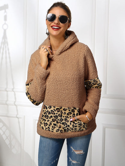 Sherpa Leopard Long Sleeve Hoodie 