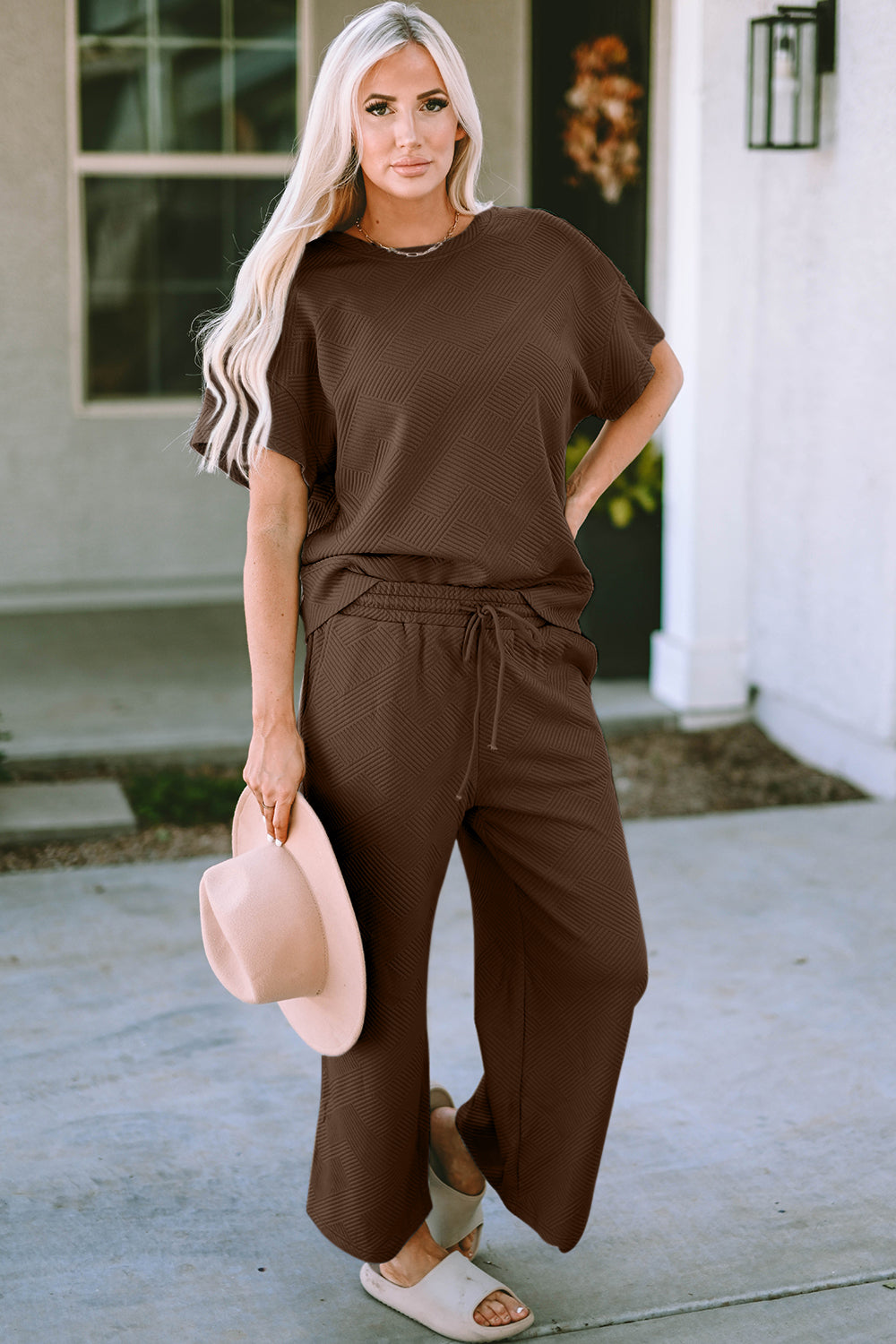 Short Sleeve Top and Pants Set - Babbazon