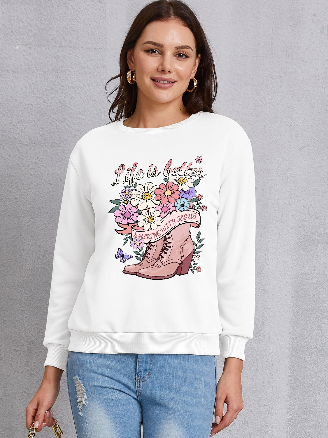 Graphic Round Neck Long Sleeve Sweatshirt 