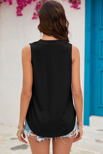 Eyelet Notched Sleeveless Top