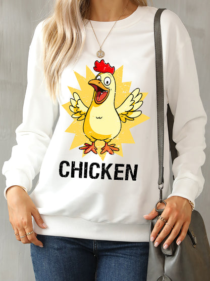 CHICKEN Round Neck Dropped Shoulder Sweatshirt