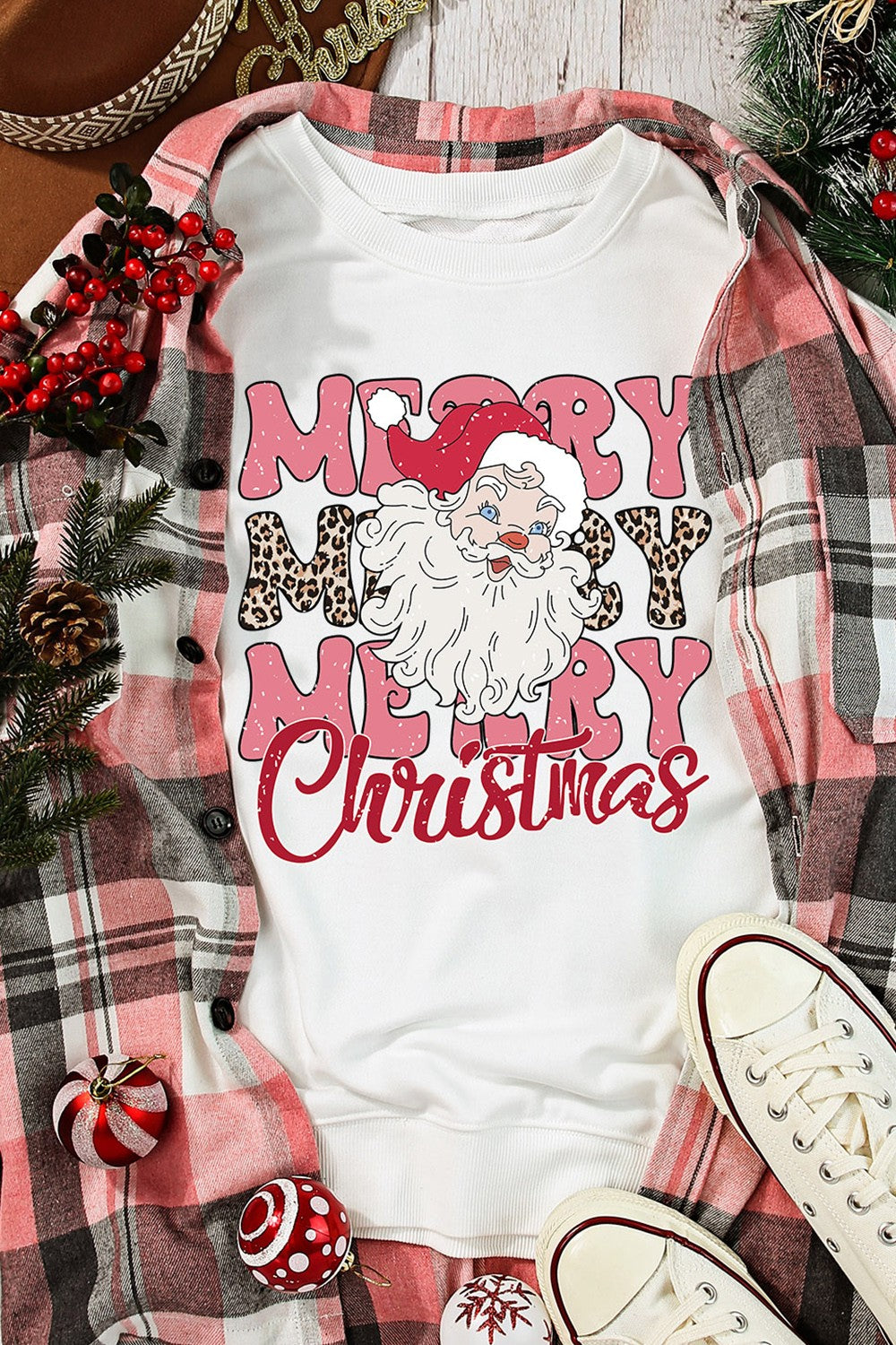 MERRY CHRISTMAS Round Neck Dropped Shoulder Sweatshirt 