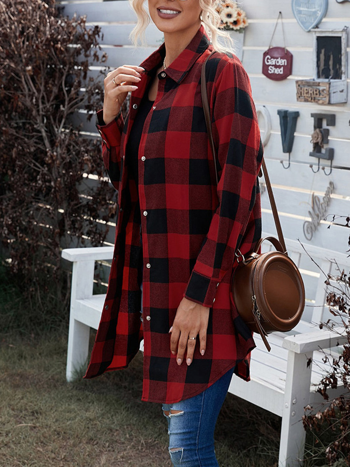 Plaid Snap Down Long Sleeve Jacket 