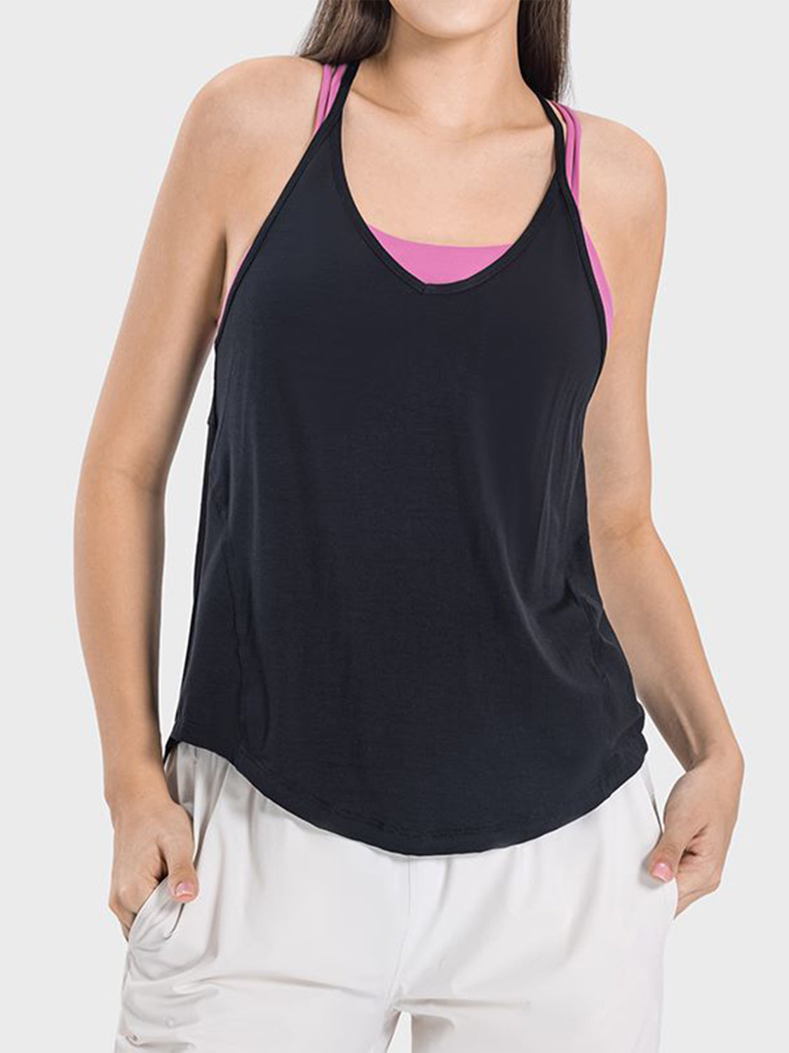 Slit Spaghetti Strap Scoop Neck Active Cami - Babbazon t-shirt