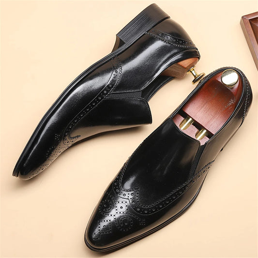 Genuine Leather Men Brogue Business Wedding Banquet Shoes 