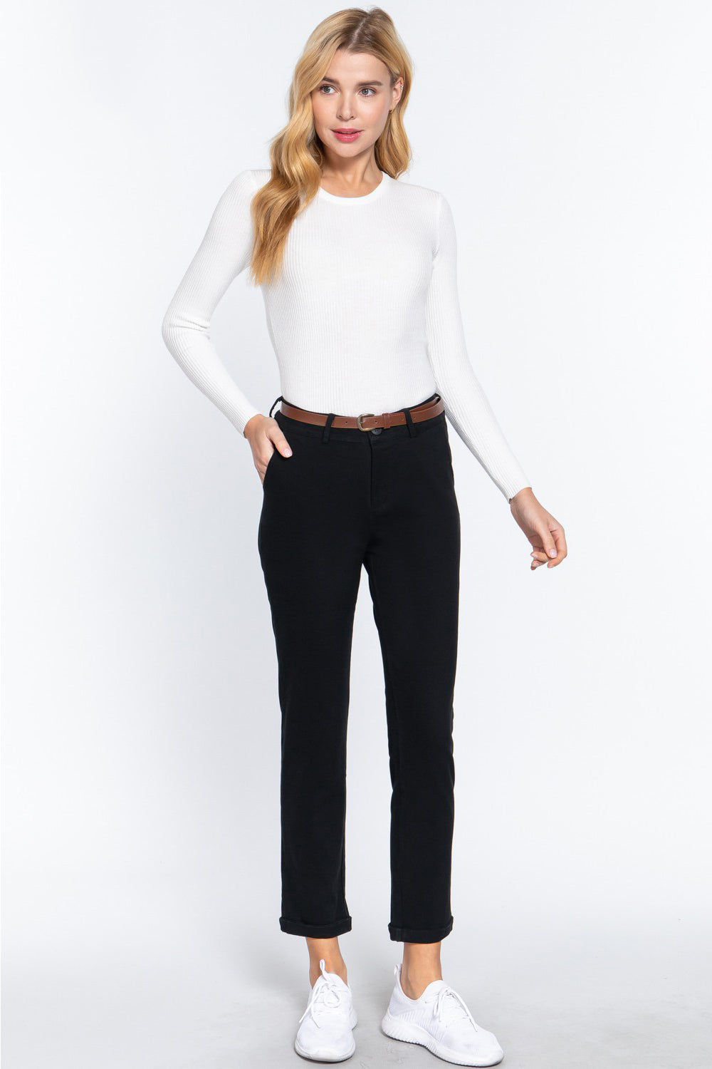 ACTIVE BASIC Cotton-Span Twill Straight Pants 