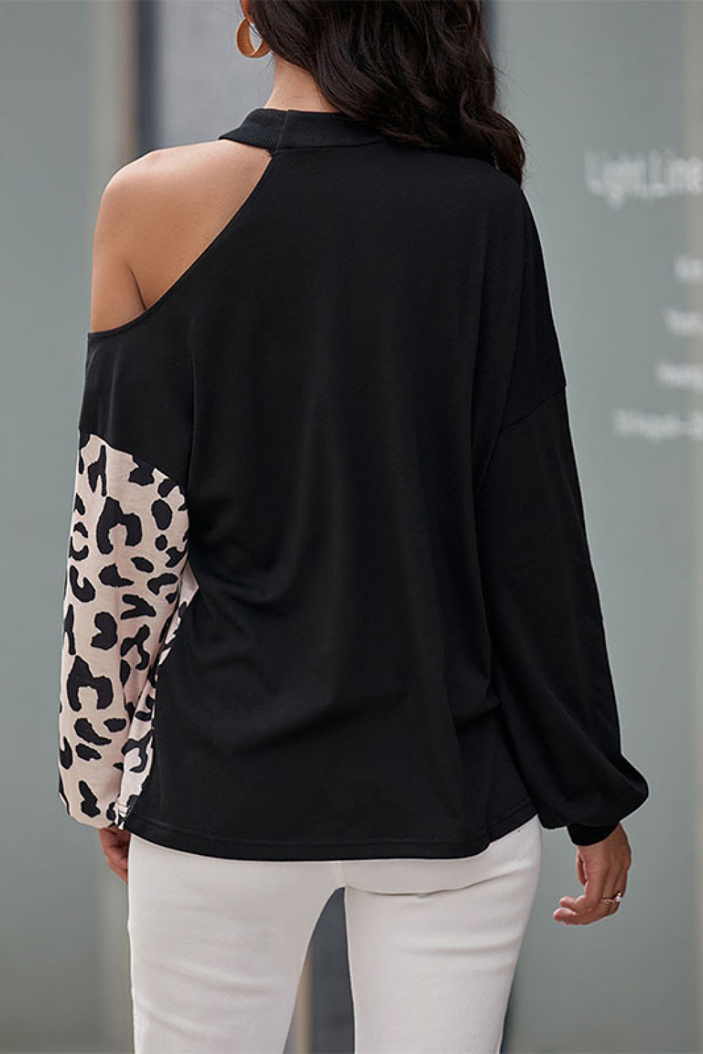 Two-Tone Leopard Cold Shoulder Top 