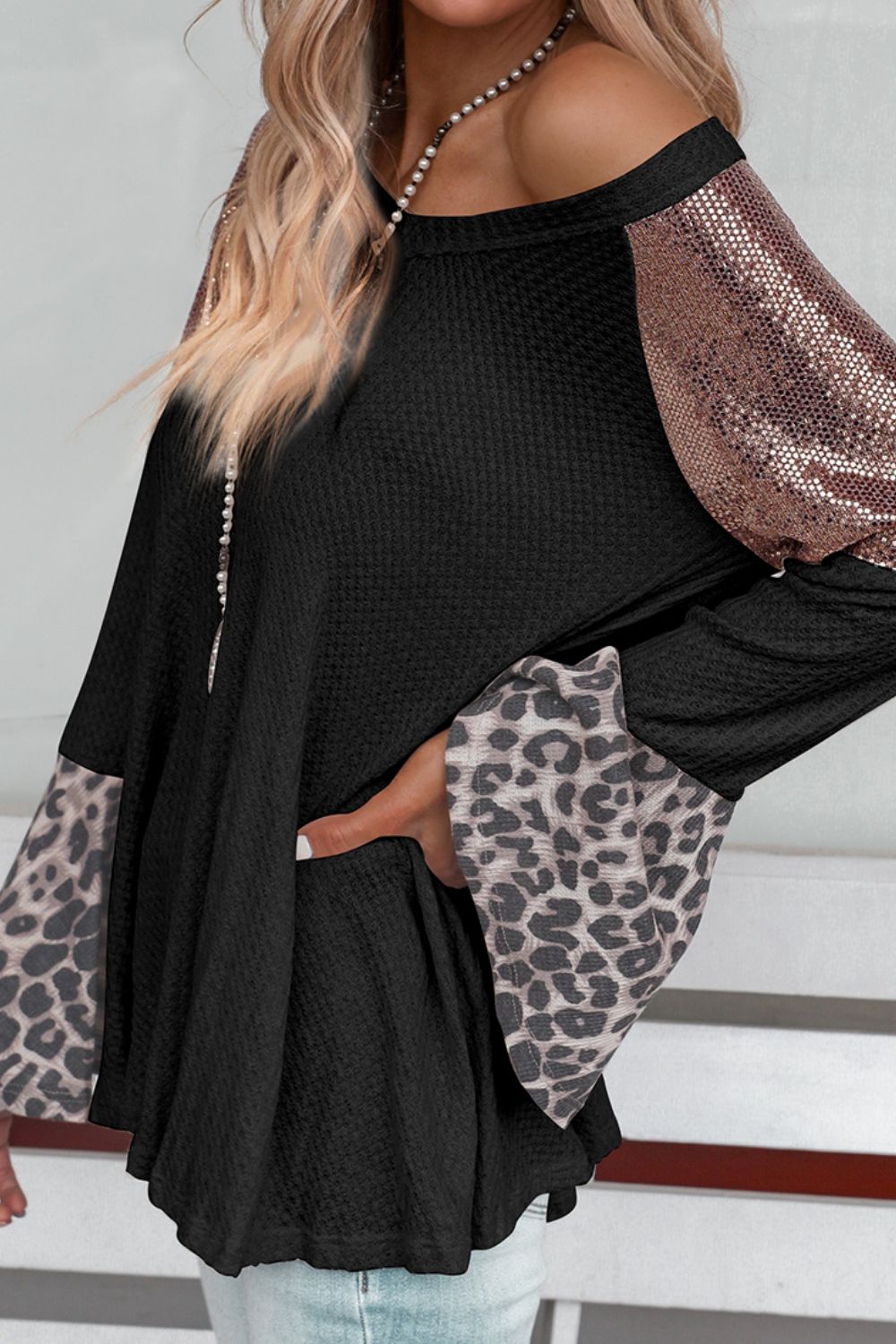 Leopard V-Neck Long Sleeve Top 