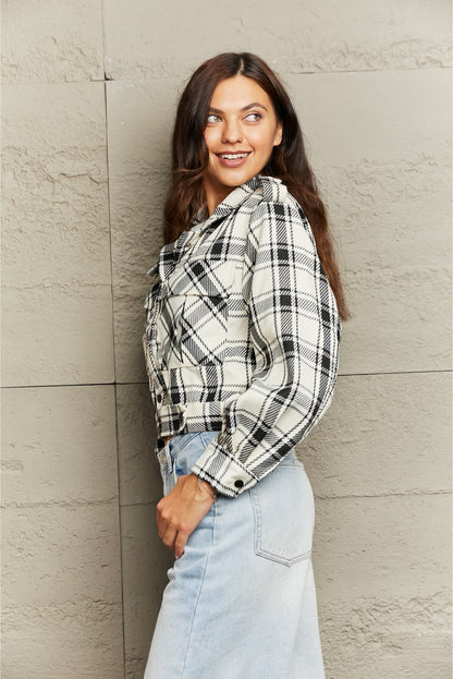 Plaid Collared Neck Long Sleeve Jacket 