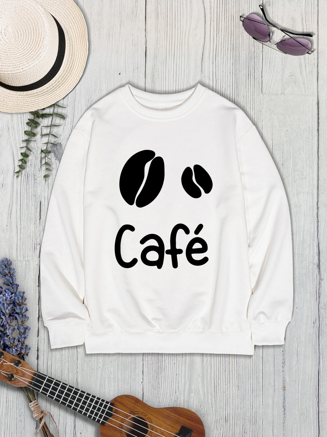 CAFE Round Neck Dropped Shoulder Sweatshirt 