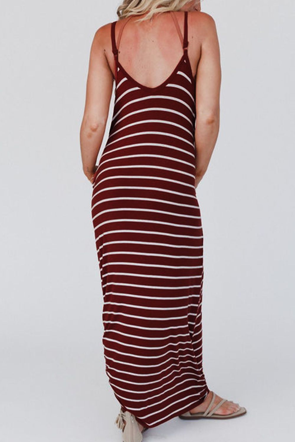 Pocketed Striped Scoop Neck Maxi Cami Dress 