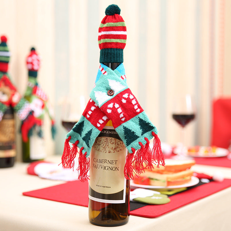 Christmas Hat and Scarf Wine Bottle Decoration 