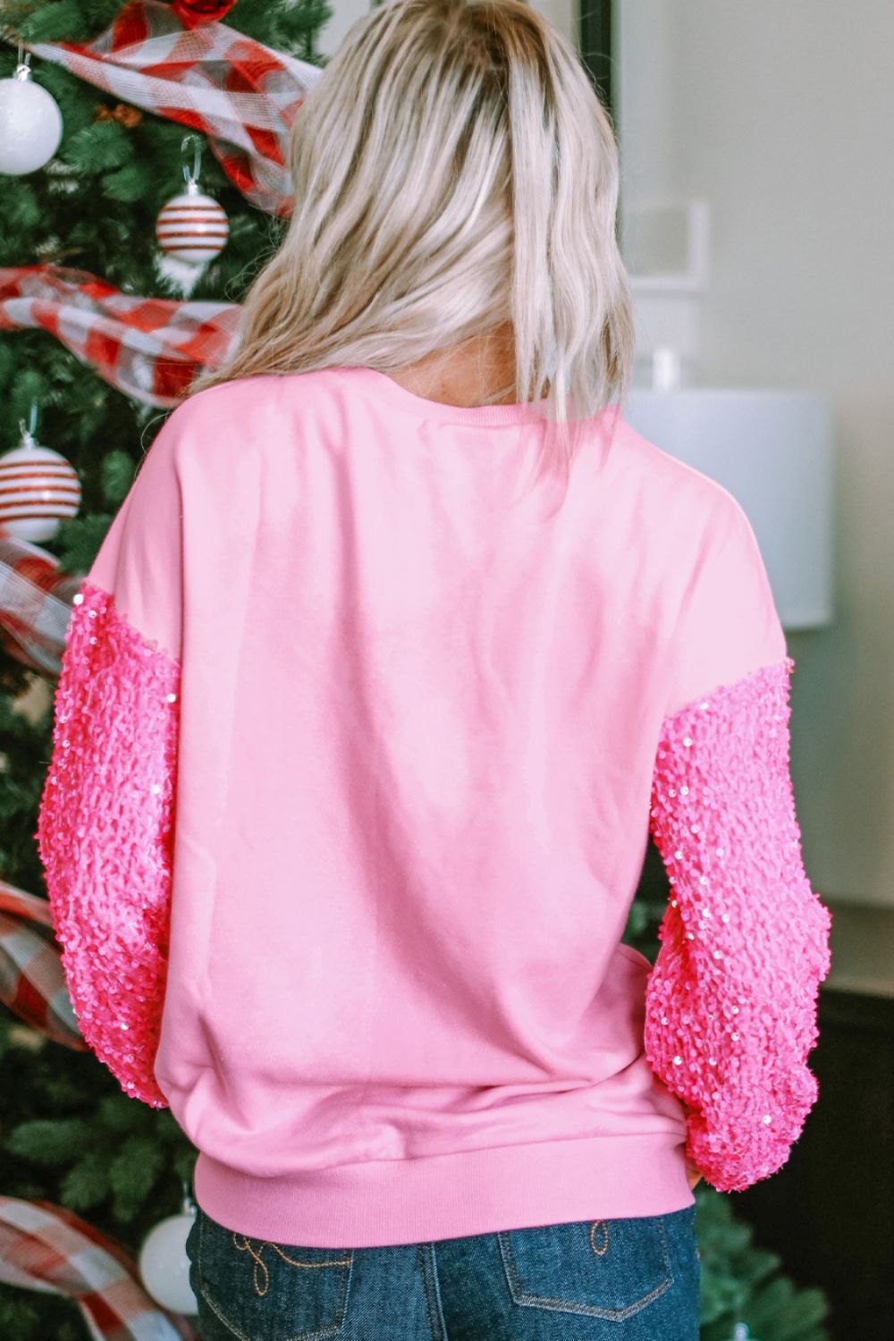 Sequin Round Neck Dropped Shoulder Sweatshirt 