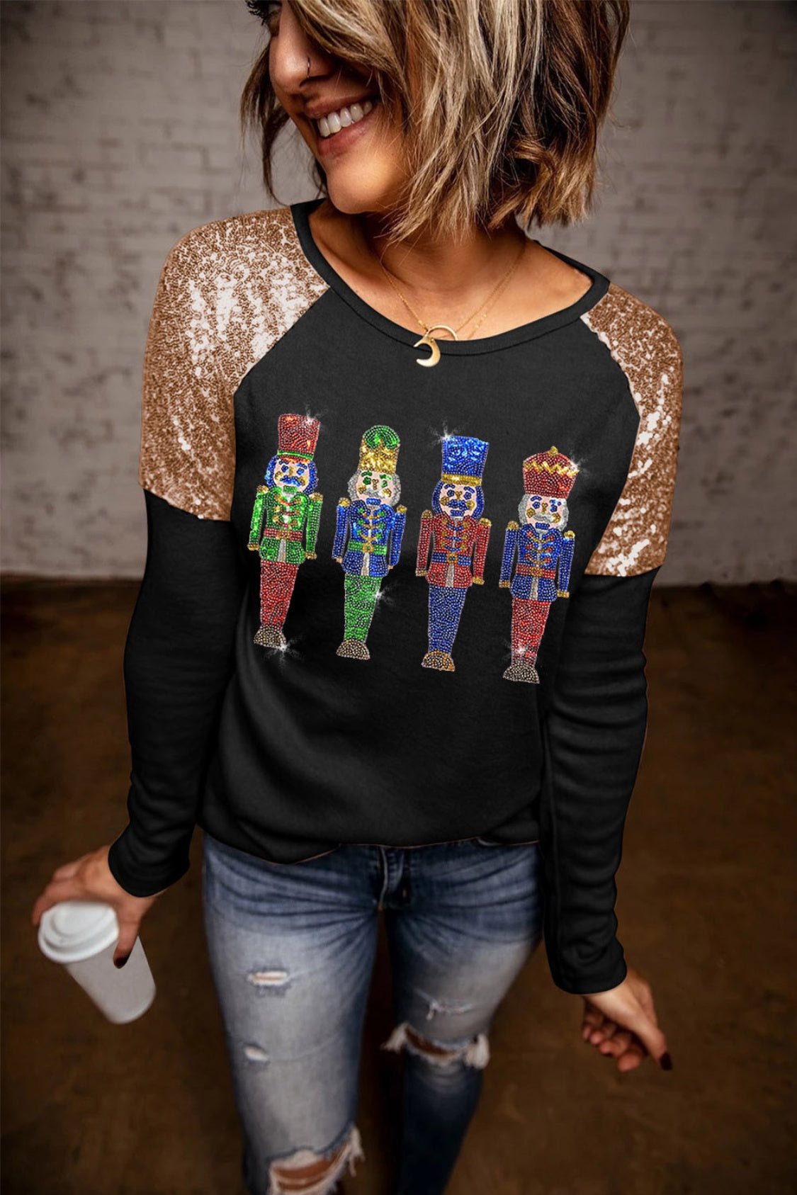 Sequin Nutcracker Long Sleeve Sweatshirt 