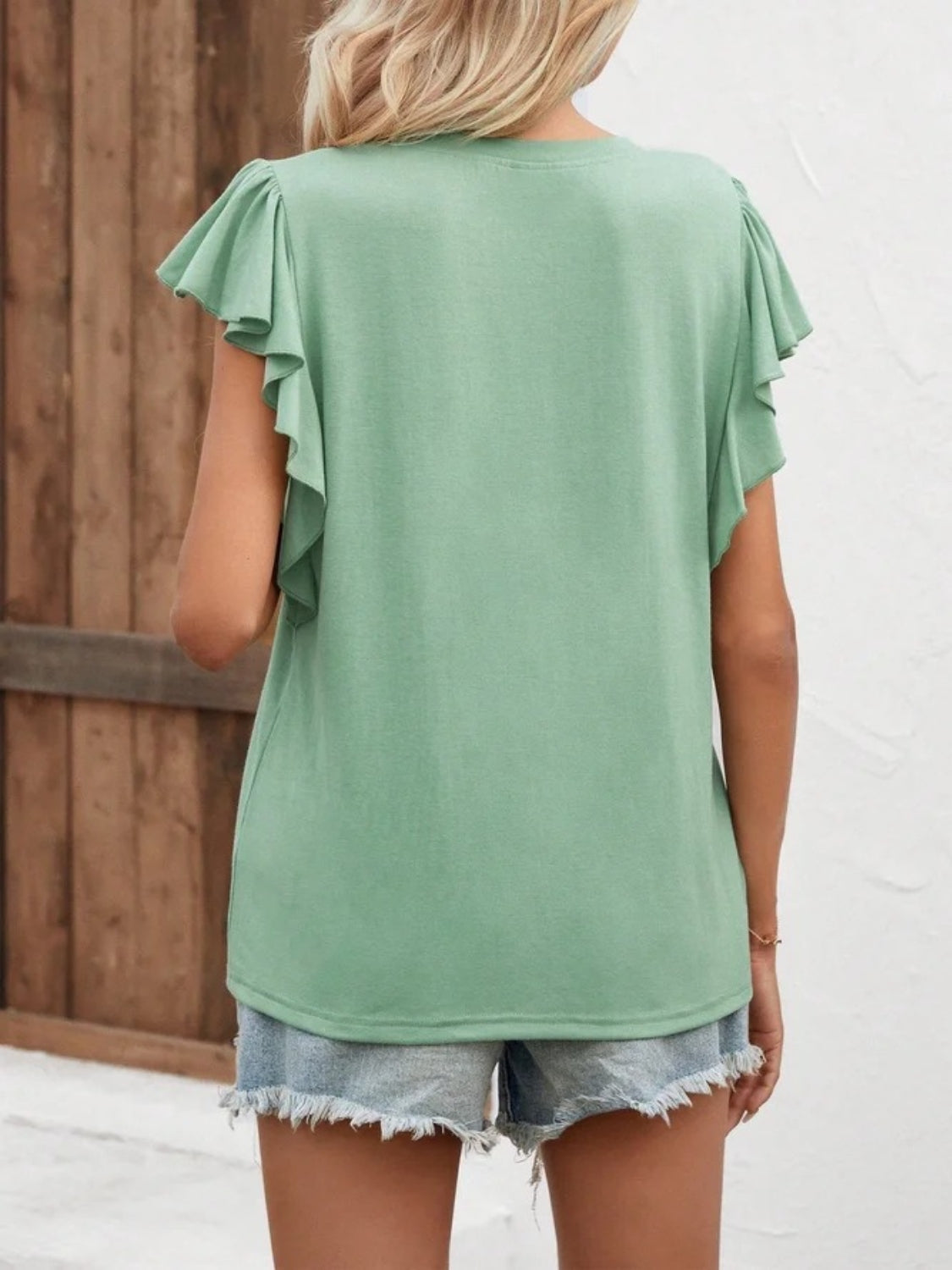 Notched Cap Sleeve T-Shirt 