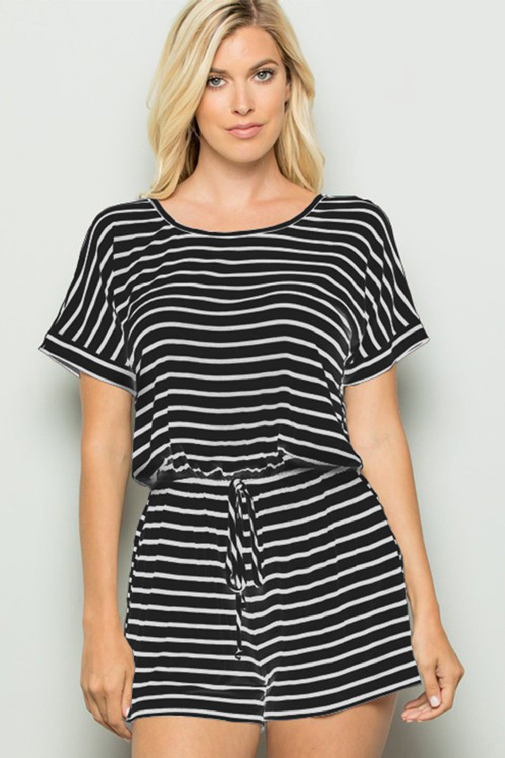 Heimish Full Size Striped Round Neck Short Sleeve Romper 