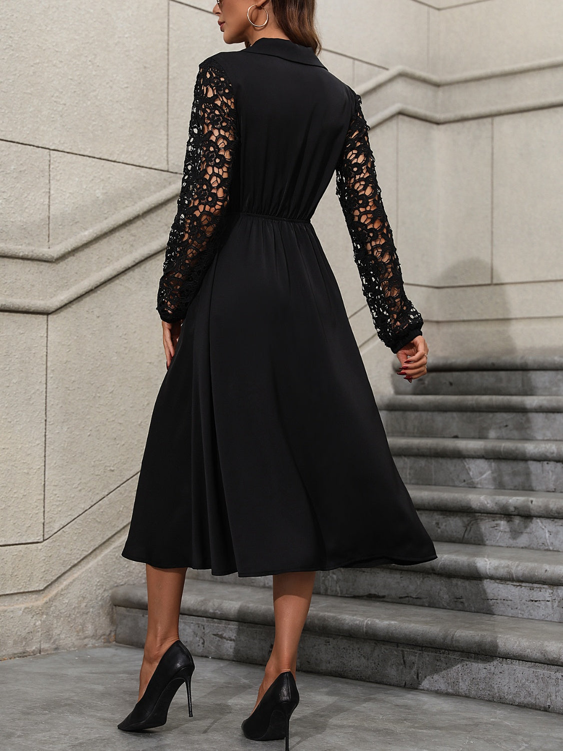 Crochet Long Sleeve Surplice Dress 