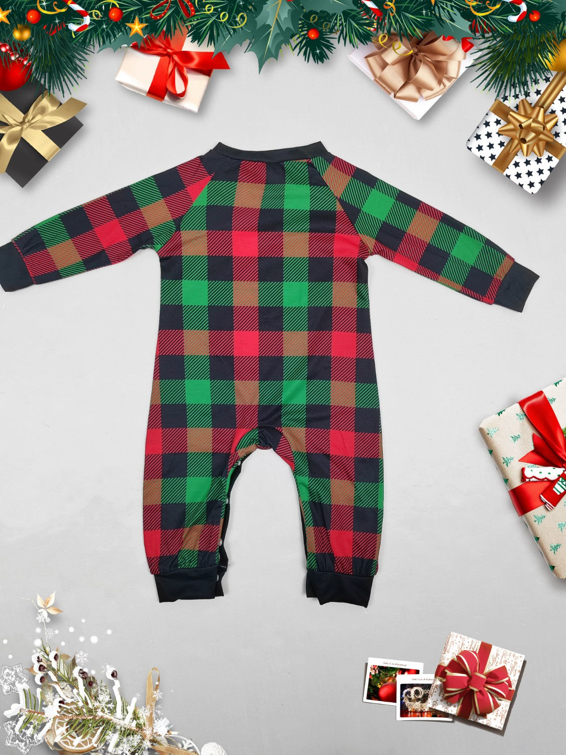 Reindeer Graphic Top and Plaid Pants Set 