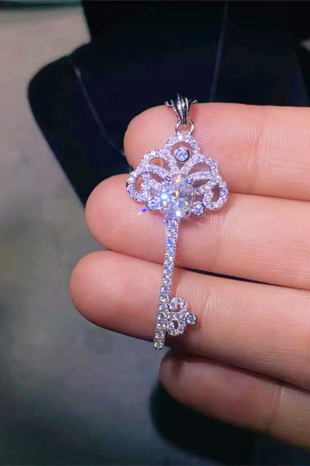 1 Carat Moissanite Key Pendant Necklace 