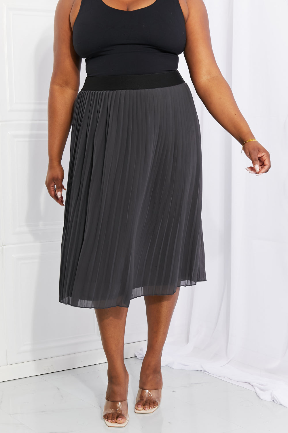 Zenana Full Size Romantic At Heart Pleated Chiffon Midi Skirt 