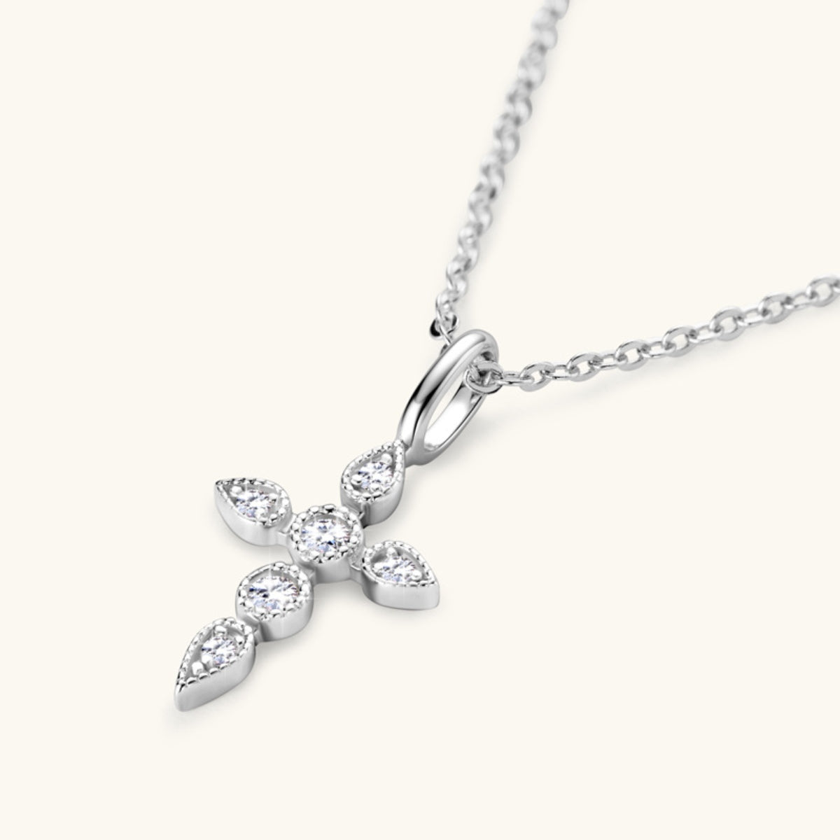 925 Sterling Silver Moissanite Cross Pendant Necklace 