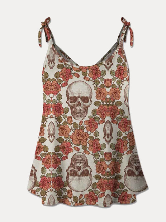 Skull Scoop Neck Tie Shoulder Cami 