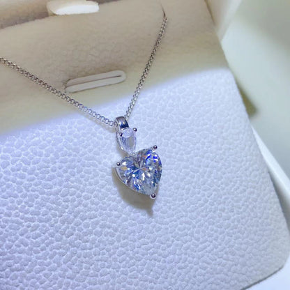 2 Carat Moissanite 925 Sterling Silver Heart Pendant Necklace 