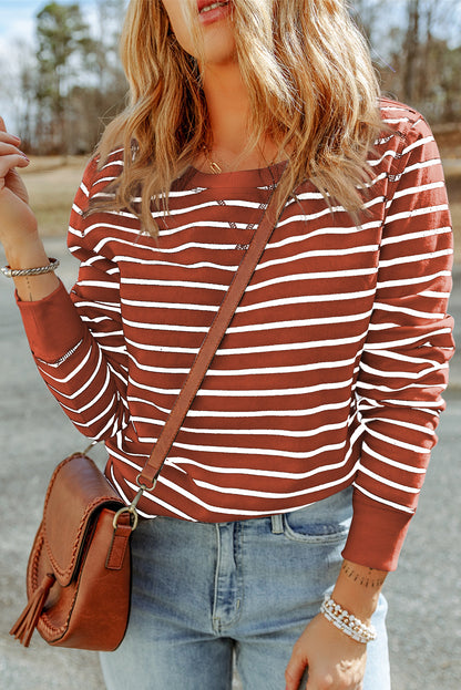 Striped Round Neck Long Sleeve Sweatshirt 