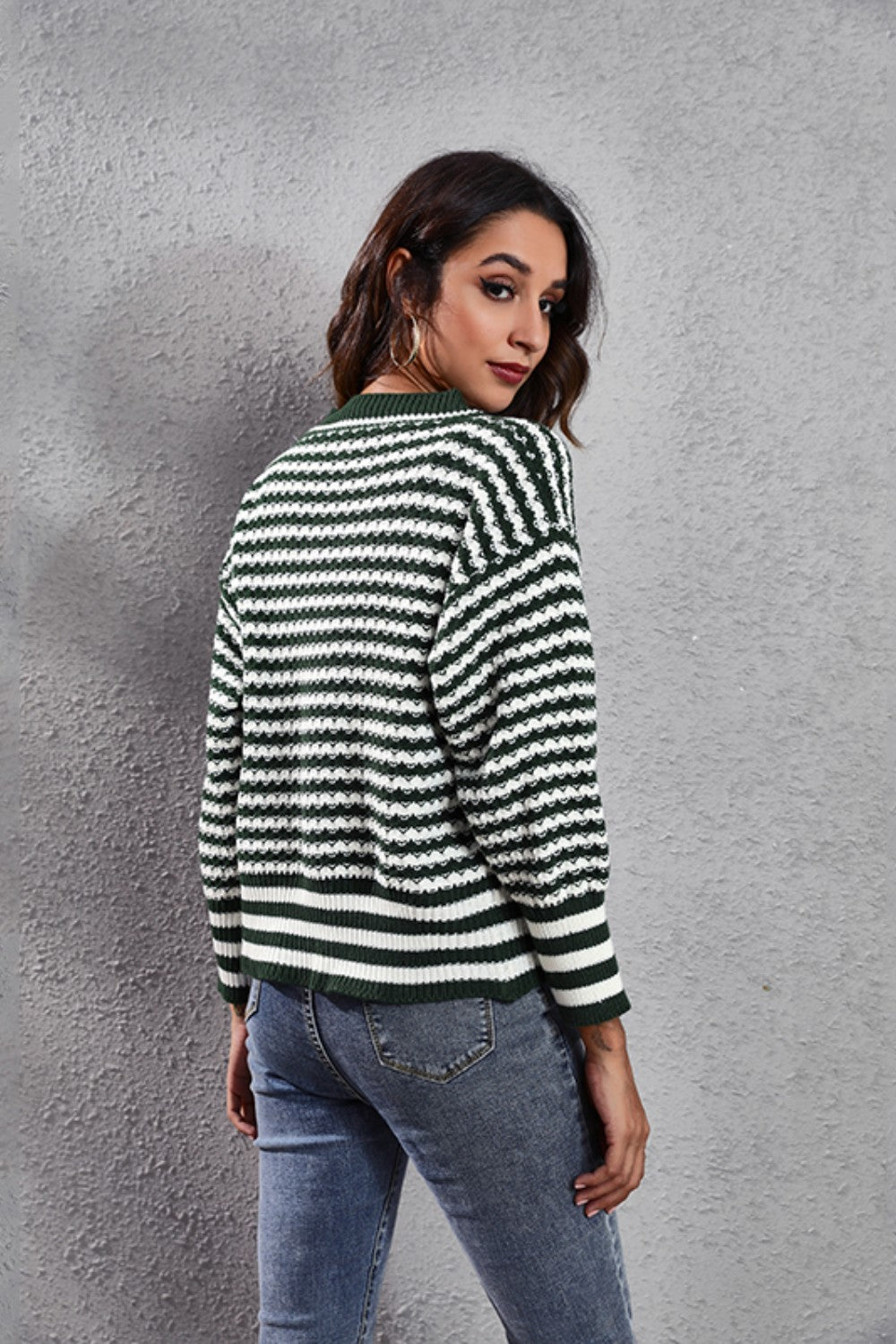 Striped V-Neck Knit Top