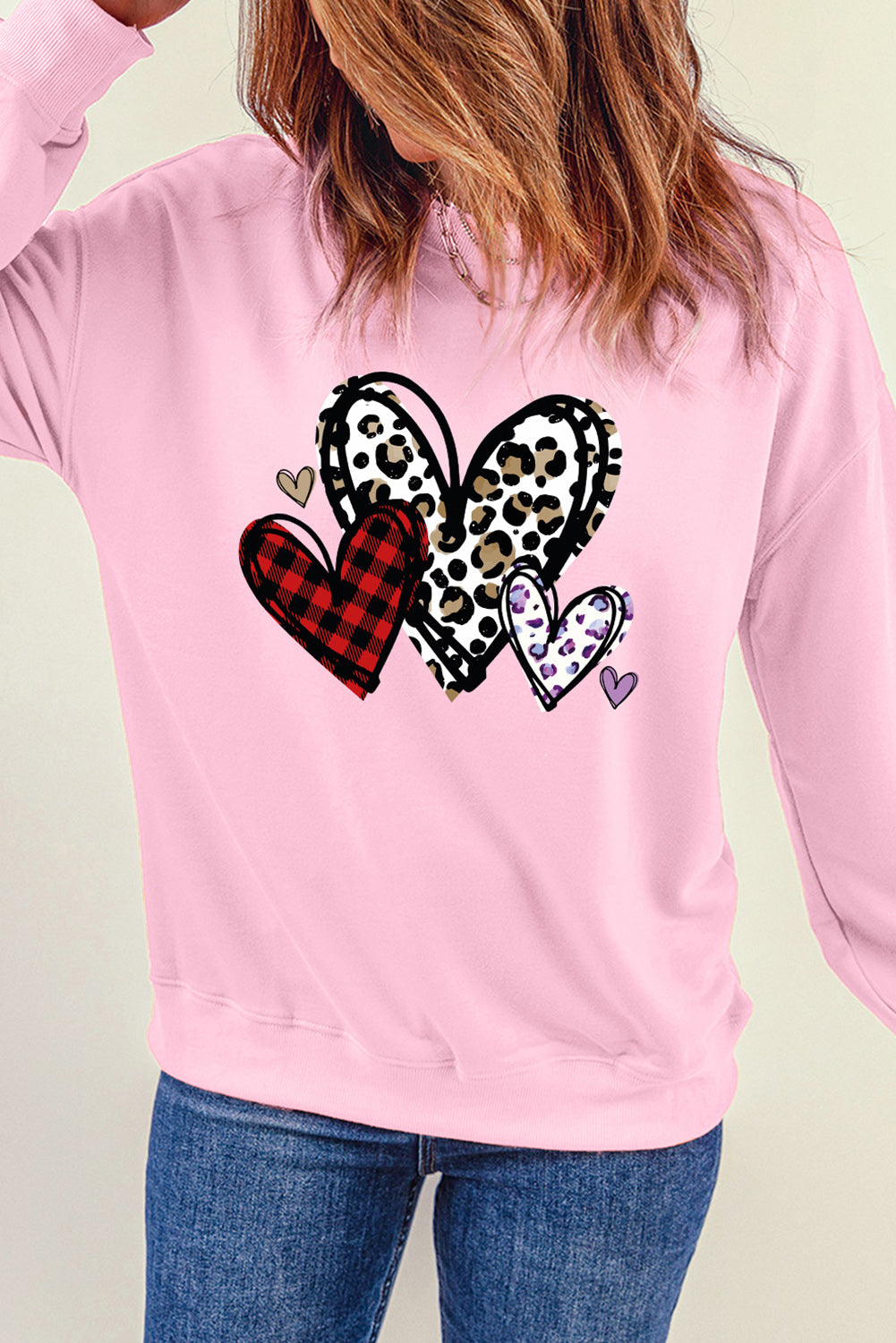 Heart Round Neck Dropped Shoulder Sweatshirt 