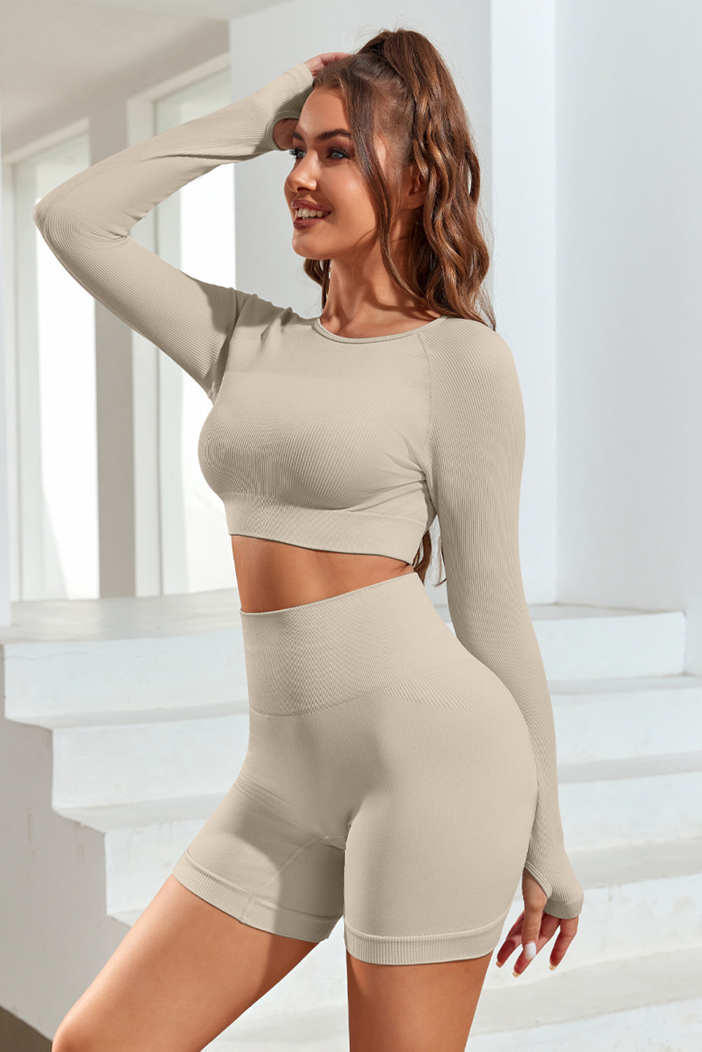 Round Neck Long Sleeve Active Top