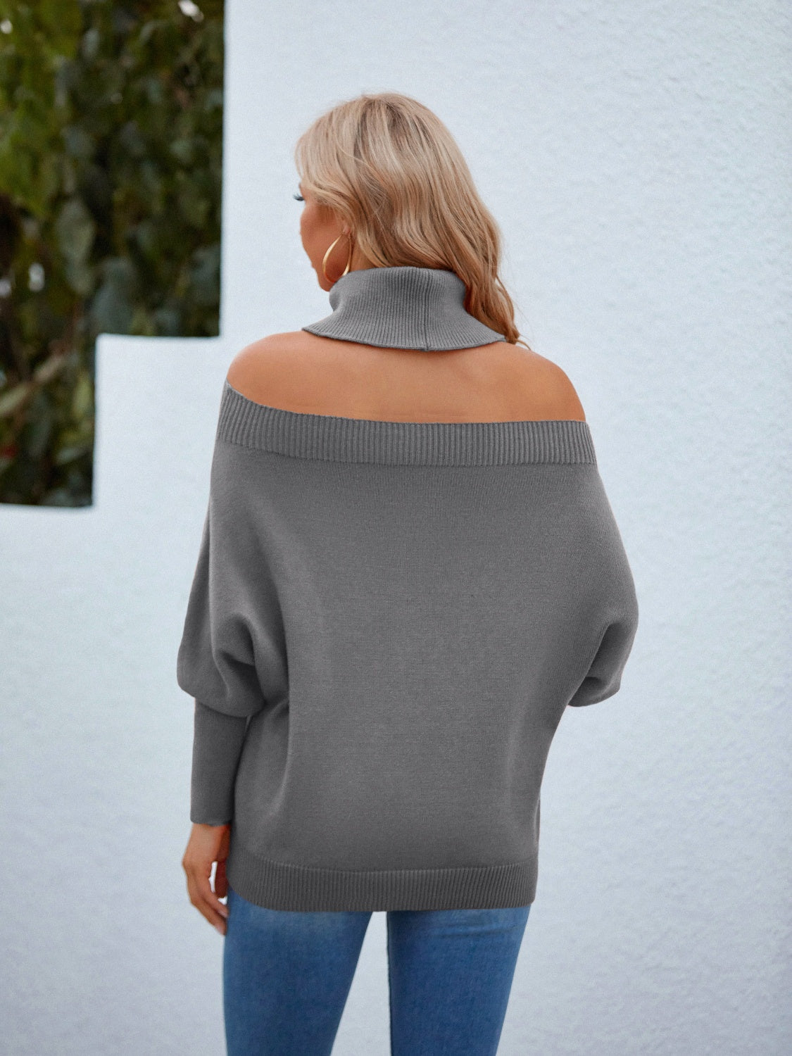 Off Shoulder Turtleneck Batwing Sleeve Sweater 