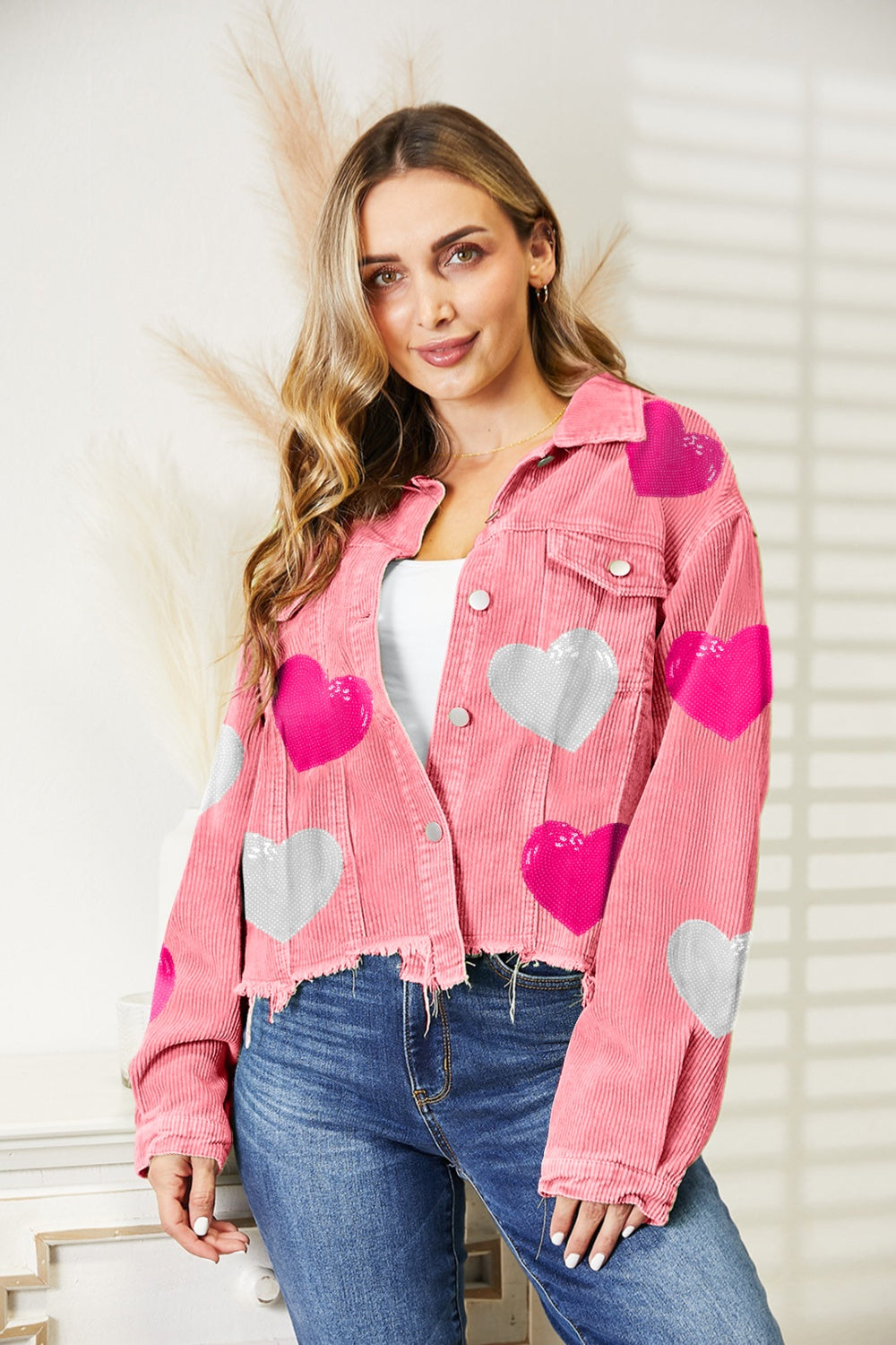 Heart Sequin Dropped Shoulder Jacket 