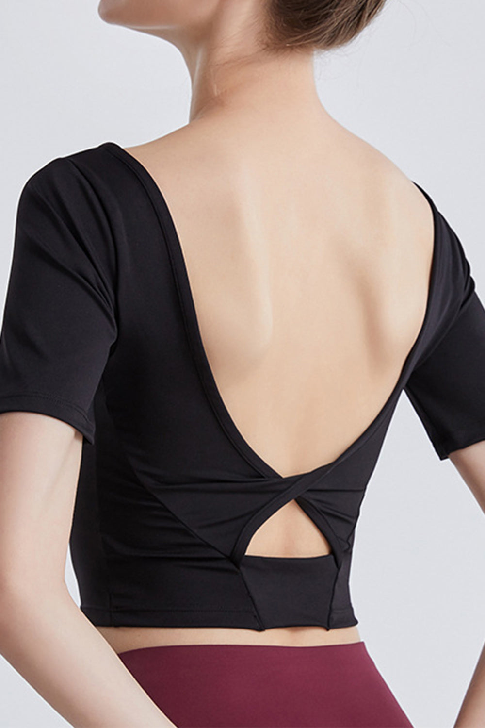 Cutout Backless Round Neck Active T-Shirt 