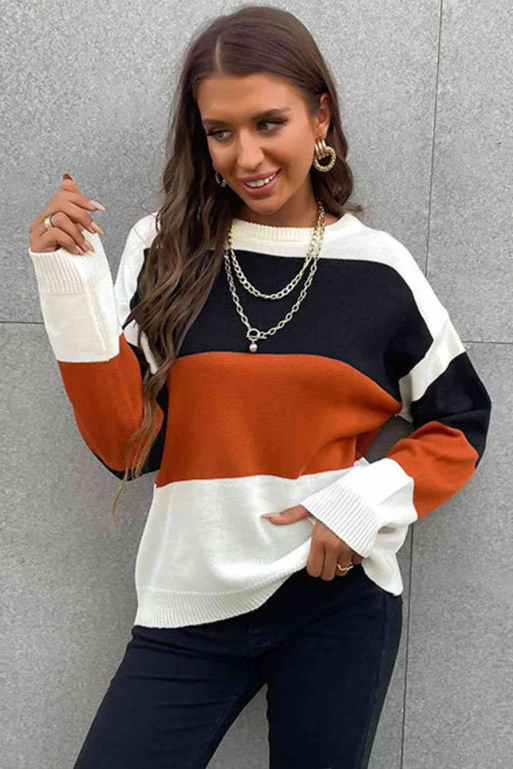 Longing For Fall Color Block Sweater 