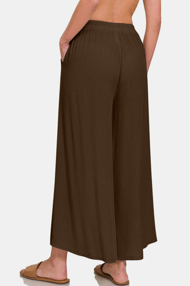 Zenana Woven Wide Leg Pants With Pockets 