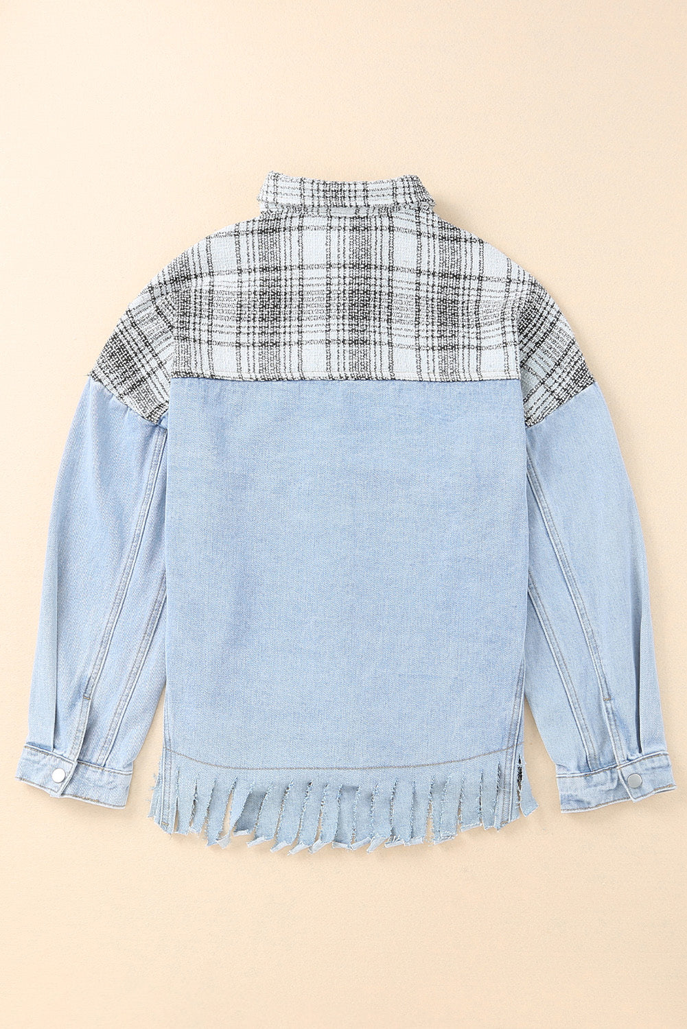 Plaid Pocketed Snap Down Denim Jacket 