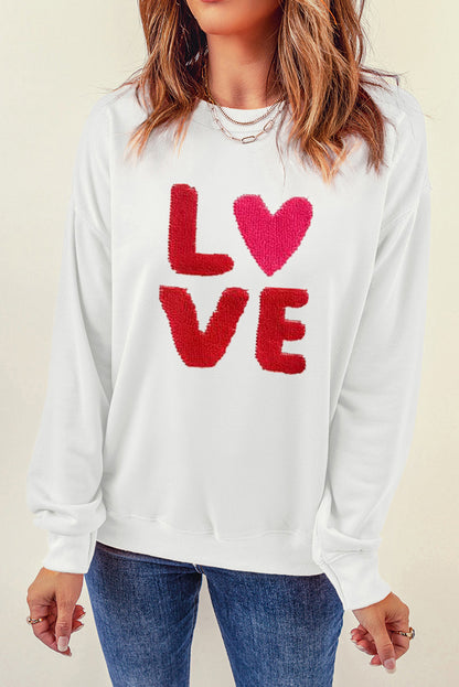 LOVE Embroidered Round Neck Dropped Shoulder Sweatshirt 