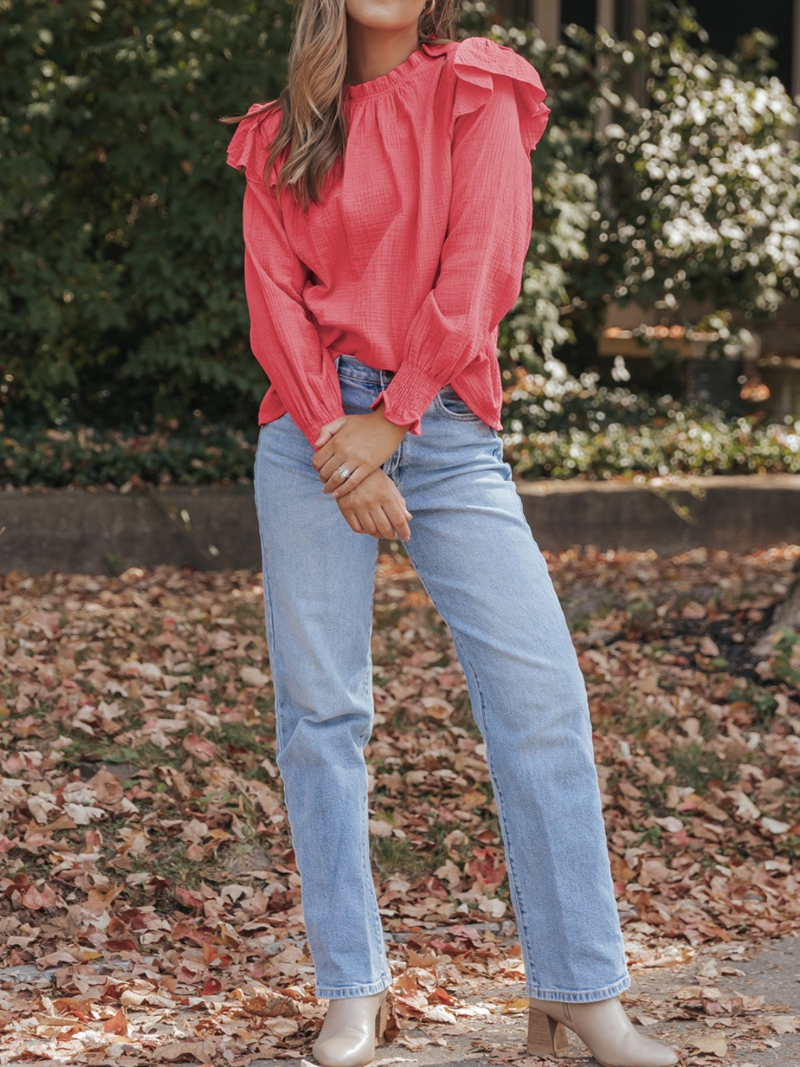 Frill Mock Neck Long Sleeve Blouse 